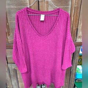 Faded Glory Women's Plus Size Pullover Sweater Purple 2X 18/20 Magenta V-Neck